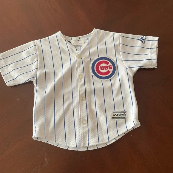 Majestic Cubs Kids White and Blue Pinstripe Jersey, Sz 18 Mos - Picture 1 of 6